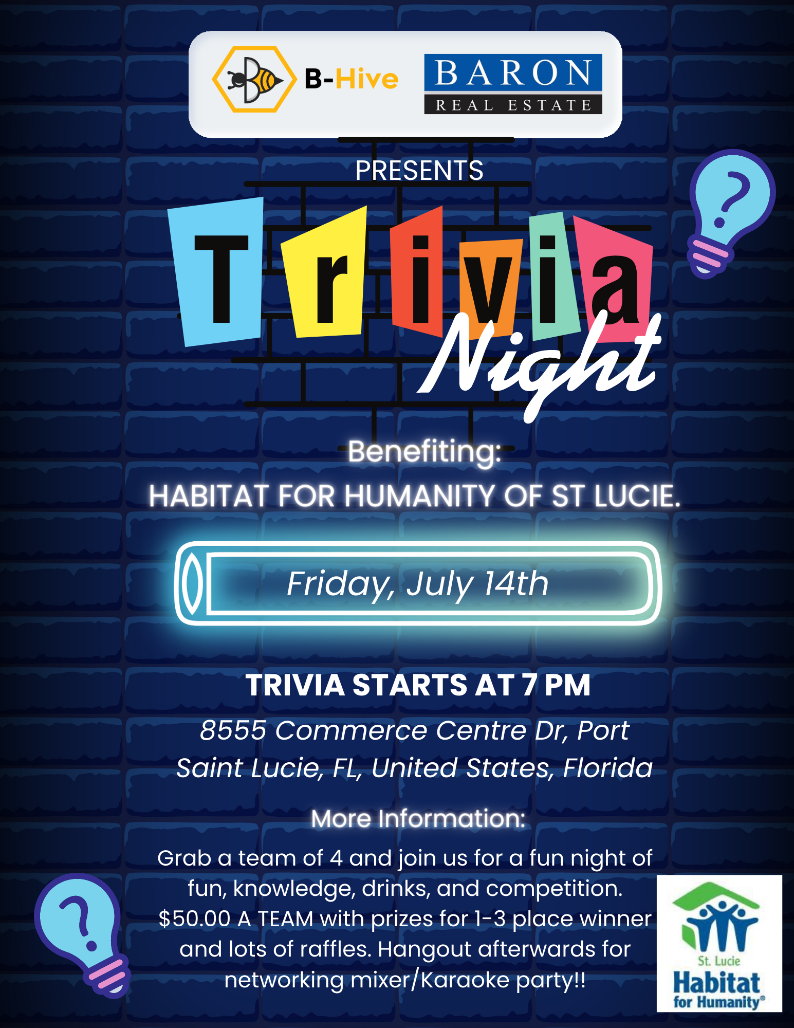 trivia night flyer for july 14 event